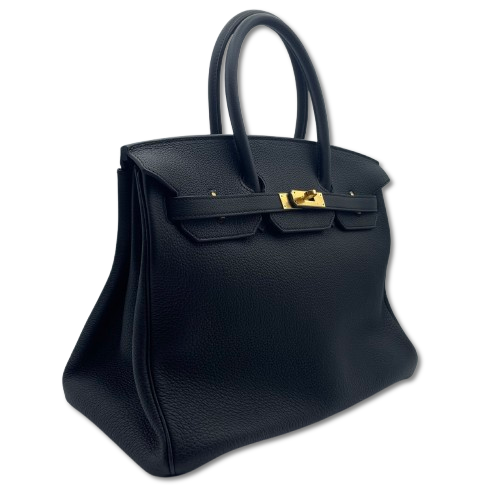 Hermes Birkin 35 누아르 토고 골드 하드웨어 B가 새겨 져 있습니다