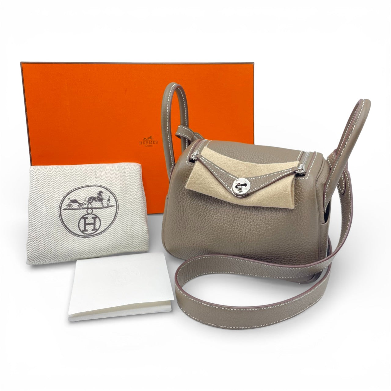 プレオウンドエルメス リンディミニ 20 エトゥープ トリヨンクレマンス シルバー金具 W刻印