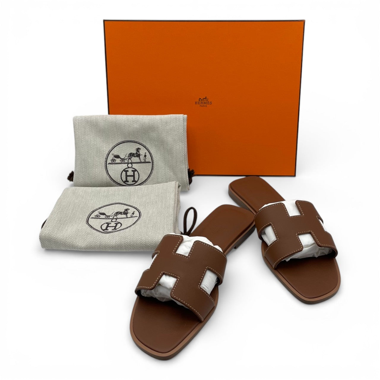 プレオウンドエルメス オラン サンダル 37 ゴールド ボックスカーフ 23cm