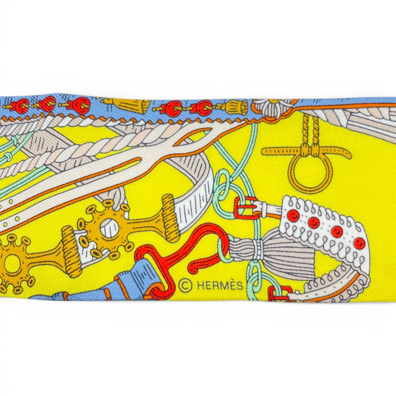 プレオウンドエルメス ツイリー 鞍職人の花束 ジョーヌ・ヴィフ / レッド / マルチカラー シルク100%