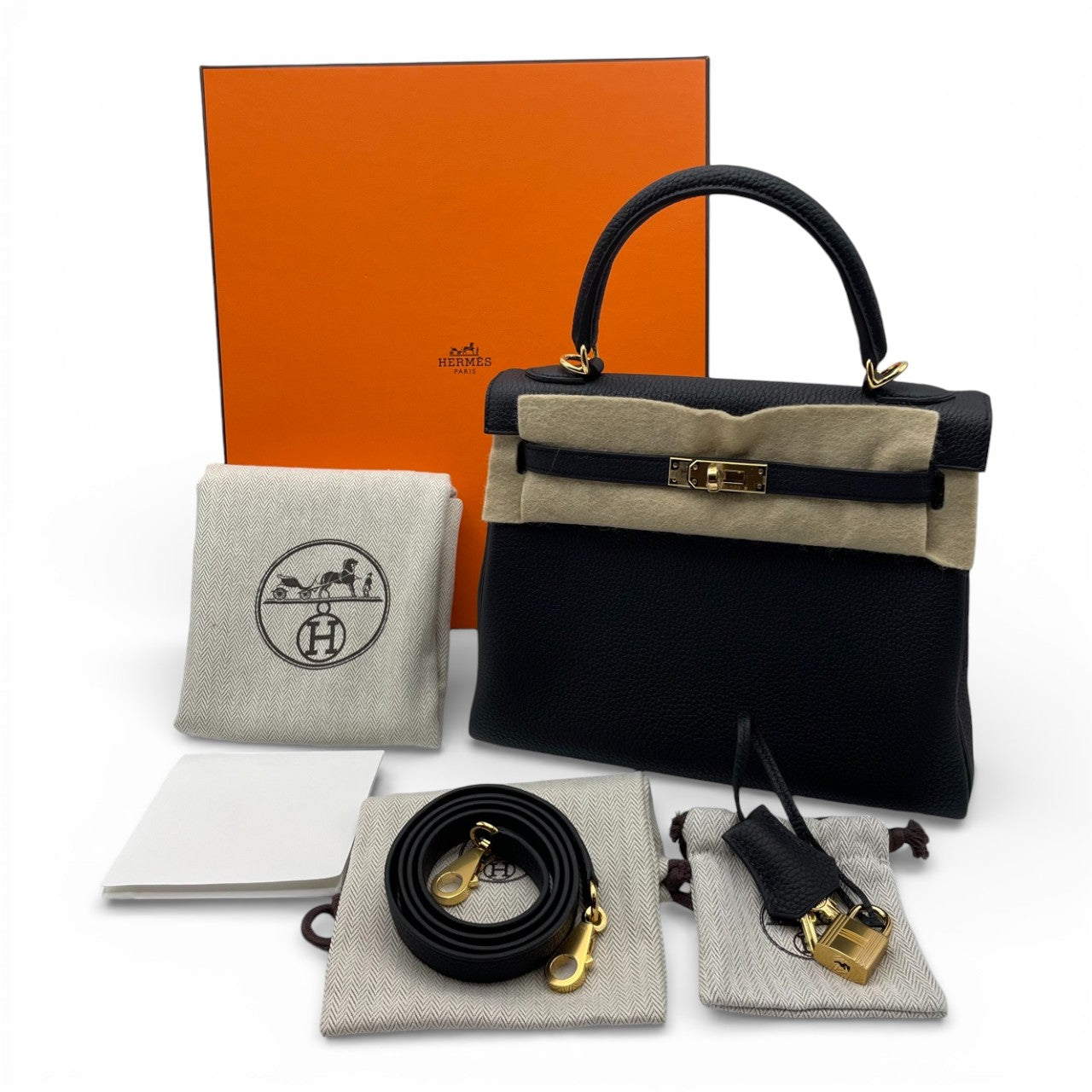 プレオウンドエルメス ケリー 25 ノワール トゴ ゴールド金具 K刻印