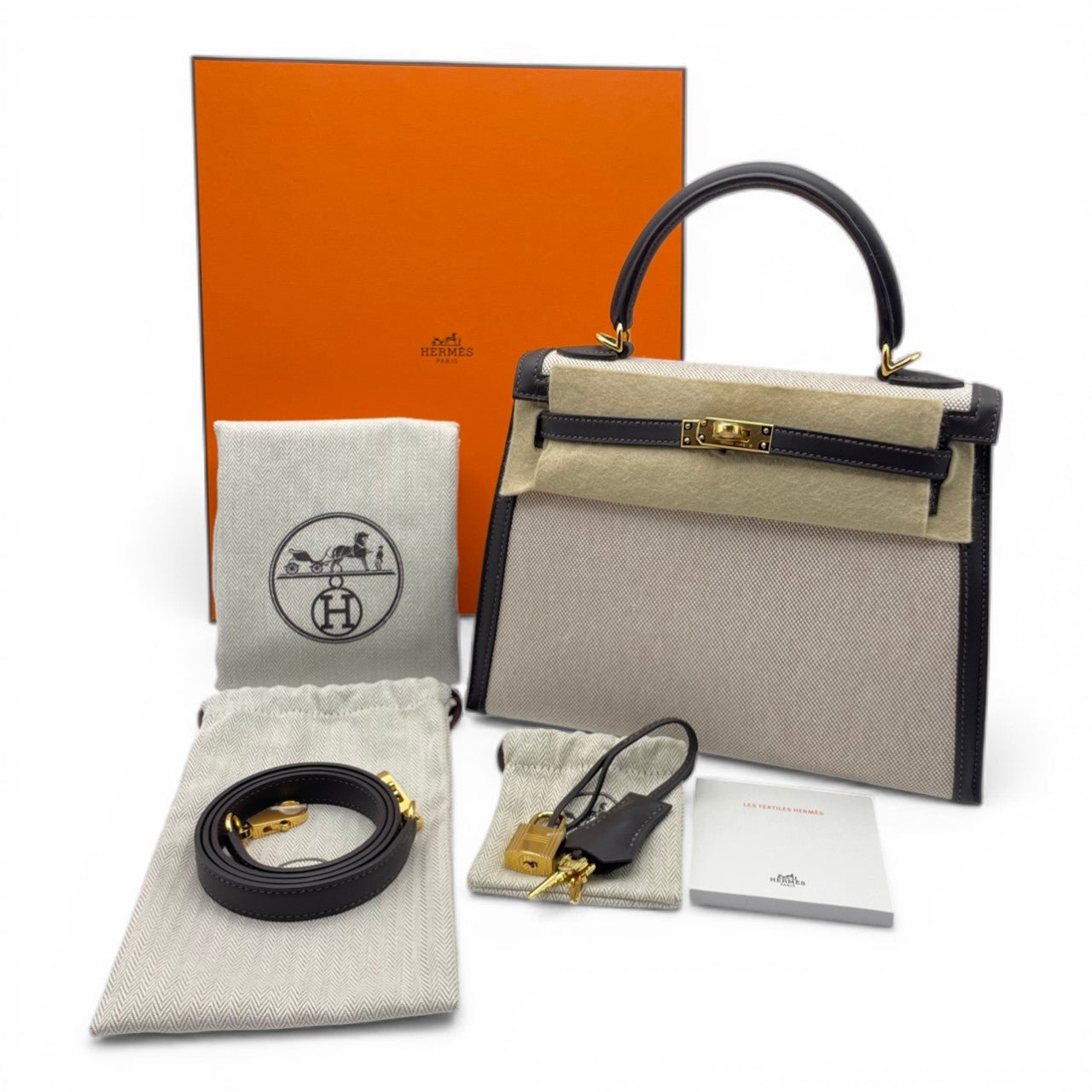プレオウンドエルメス ケリー 25 べブラン トワルアッシュ/スイフト ゴールド金具 K刻印