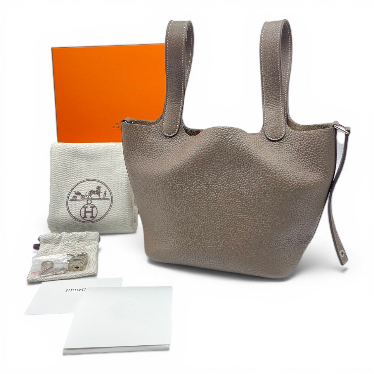 プレオウンドエルメス ピコタンロック PM エトゥープ トリヨンクレマンス シルバー金具 Y刻印