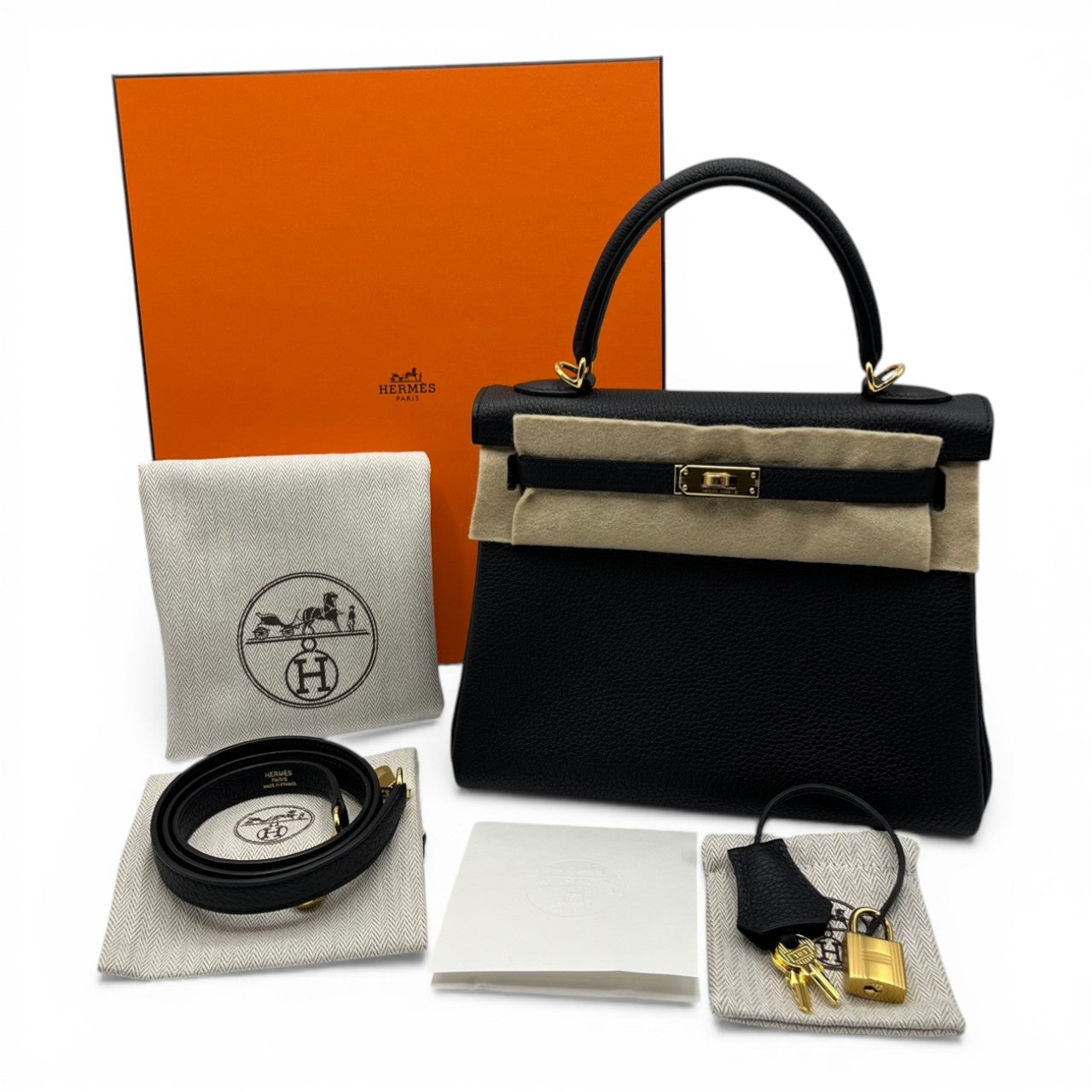 プレオウンドエルメス ケリー 25 ノワール トゴ ゴールド金具 G刻印
