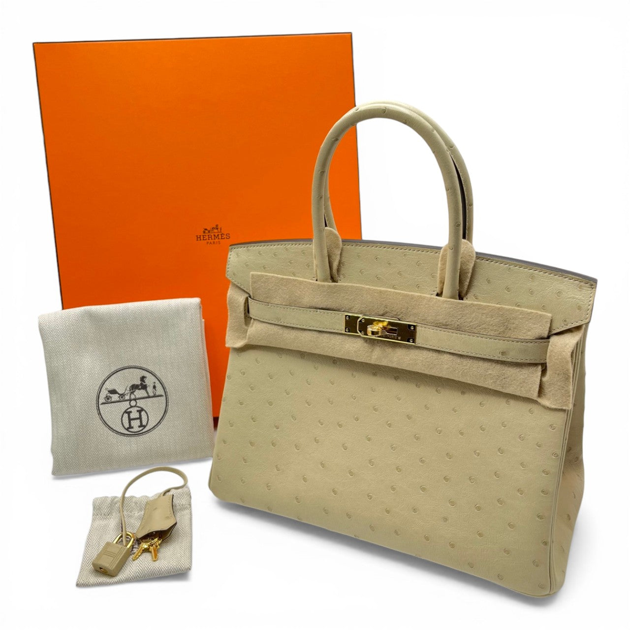 プレオウンドエルメス バーキン 30 パーシュマン オーストリッチ ゴールド金具 K刻印