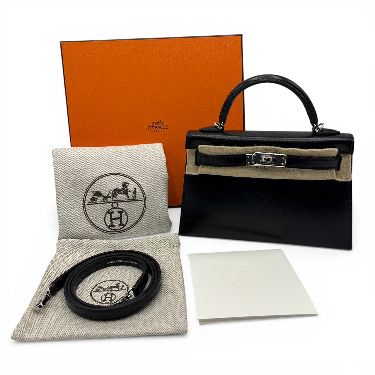 プレオウンドエルメス ミニケリー2 ノワール ボックスカーフ シルバー金具 K刻印