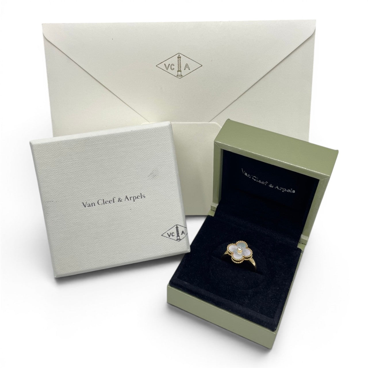 プレオウンドヴァンクリーフ&アーペル アルハンブラ リング 57 マザーオブパール ダイヤモンド 18K イエローゴールド 17号