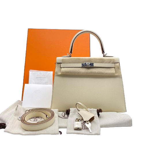 Pre-Owned Hermes Kelly 25 Nata Vaugh Epson Silver Fittings