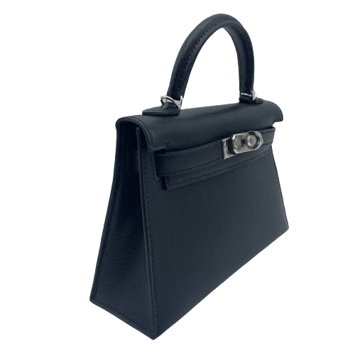 [Cash Price] Hermes Mini Kelly 2 Noir Chevre Silver Metal Fittings U Engraved