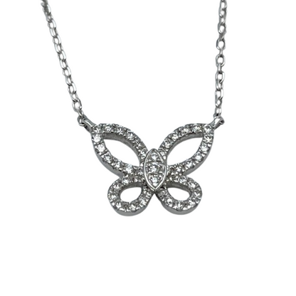 Graph Mini Butterfly Silhouette Diamond Pendant White Gold