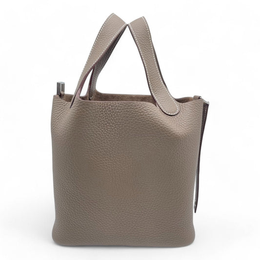 Hermes Picotin Lock PM Etoupe Torillon Clemence Silver Metal Fittings B 조각.