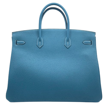 愛馬仕Birkin 40新的藍色基因多哥銀金屬配件W刻