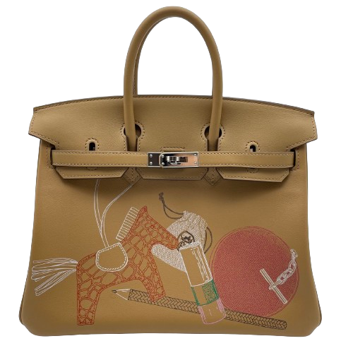 Hermes Birkin 25 Biscuy Voor Swift Silver Fittings Z 새겨 져