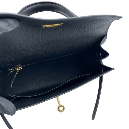 Pre-Owned [Cash Price] Hermes Kelly 25 Noir Epson Gold Hardware B Engraved