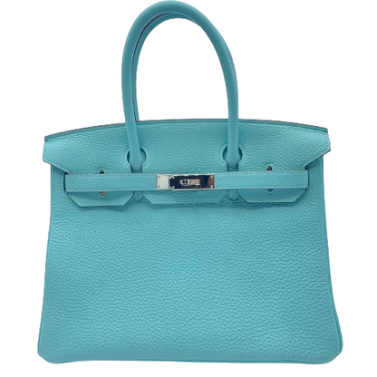 Hermes Birkin 30 Blue Ator Torillon Clemence Silver Metal Fittings T-Stamped