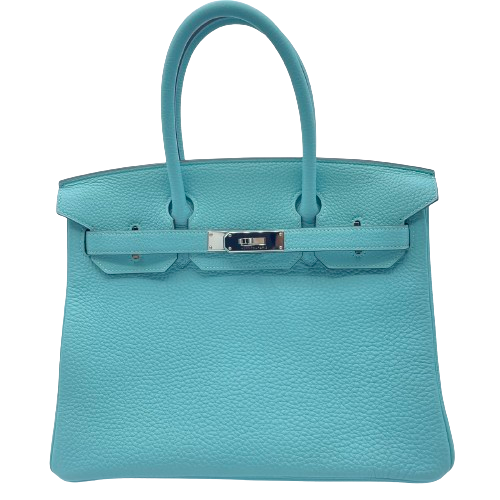 Hermes Birkin 30 Blue Ator Torillon Clemence Silver Metal Fittings T-Stamped