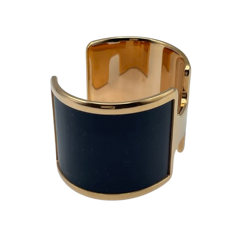 Pre-Owned Hermes Olamp Bangle T2 Black/Rose Gold GP/Leather