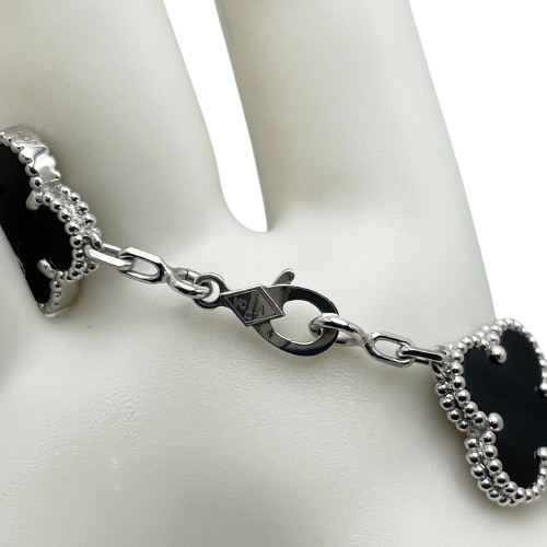 Pre-Owned Van Cleef & Arpels Vintage Alhambra Bracelet VCARP2R900 18K White Gold, Onyx, Diamond 5 Motif