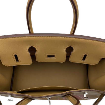 Hermes Birkin 25 Biscuy Voor Swift Silver Fittings Z 새겨 져