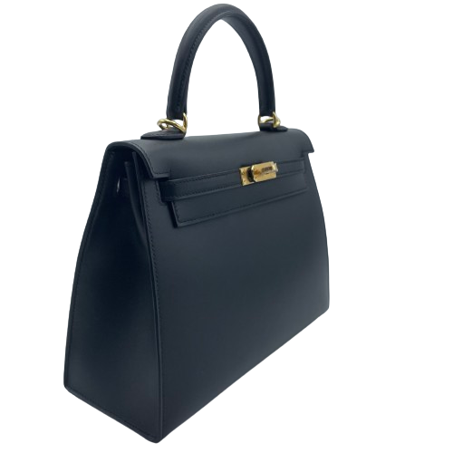 사전 소유 [현금 가격] Hermes Kelly 25 누아르 박스 송아지 금 하드웨어 W 새겨 져