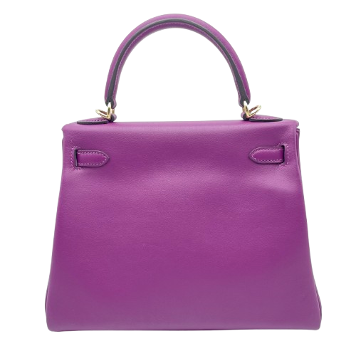 Pre-Owned Hermes Kelly 25 Anemone Swift Gold Hardware B Engraved