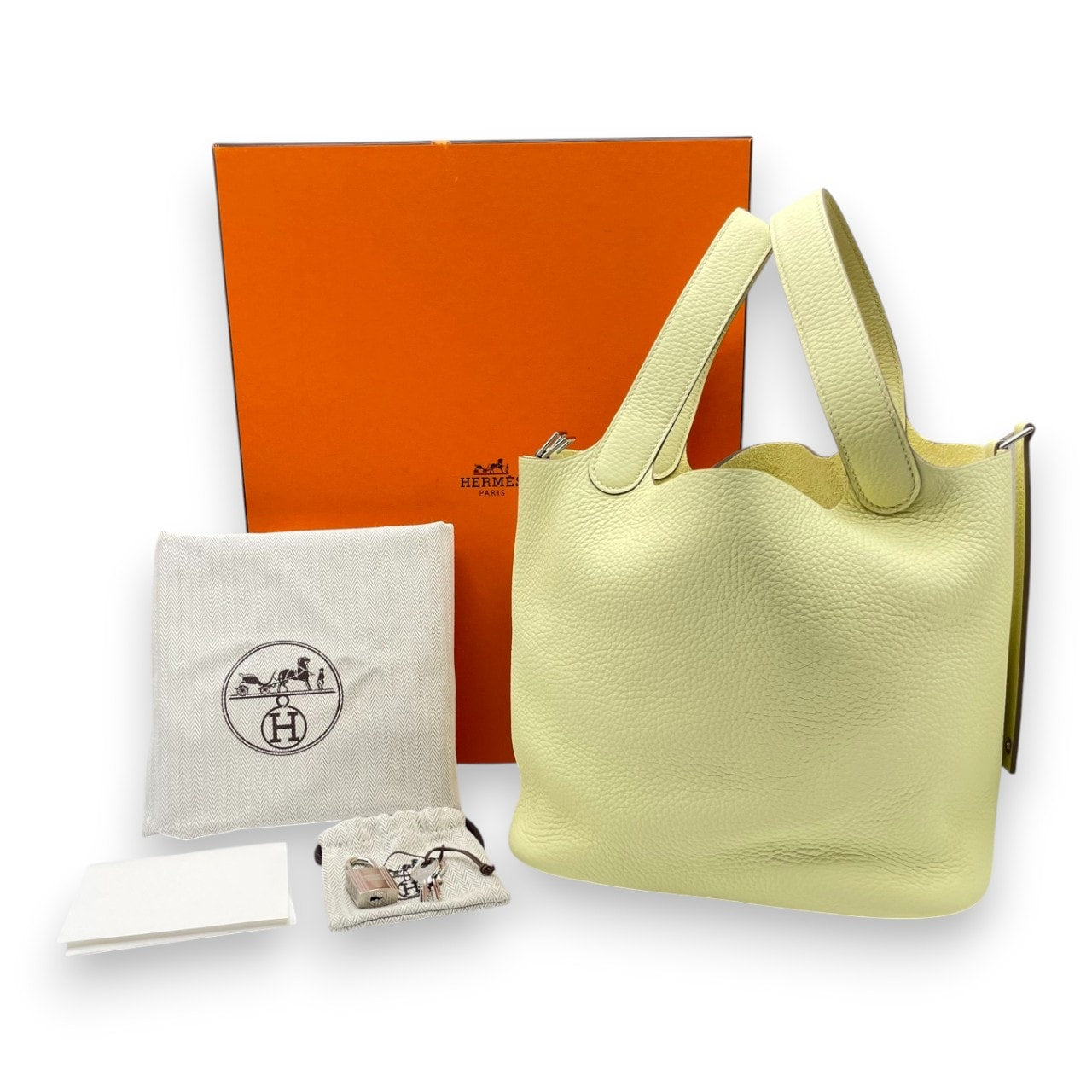 Pre-owned Hermes Picotan Lock MM Jaune Milton Taurillon Clemence Silver hardware K stamp