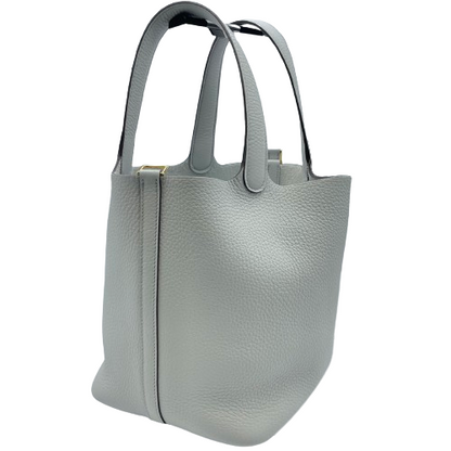 愛馬仕picotin鎖毫米藍色蒼白Torillon Clemence Gold Hardware w刻有