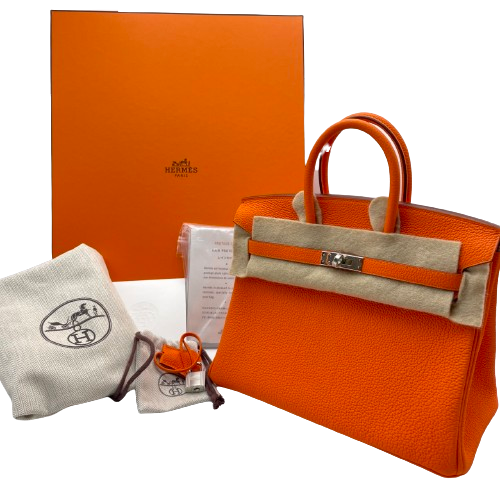 [現金特殊價格]愛馬仕·伯金（Hermes Birkin）25橙罌粟多哥銀金屬配件B刻
