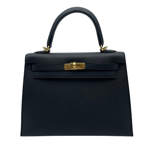 [현금 가격] Hermes Kelly 25 Noir Epson Gold Hardware B 새겨 져