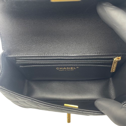 プレオウンド シャネル トップハンドル AS4408 W20 ブラック ラムスキン ゴールド金具