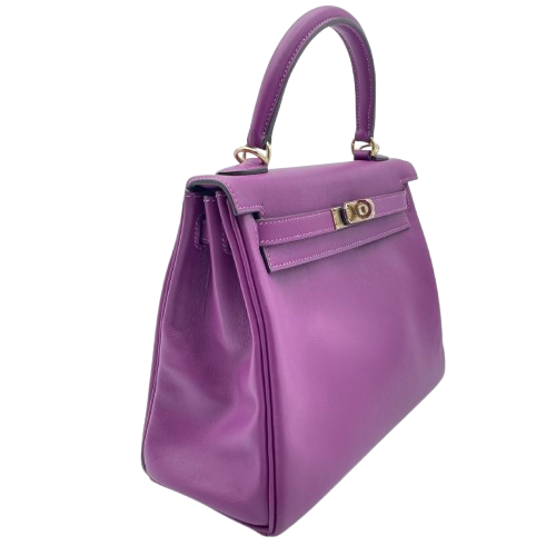 Pre-Owned Hermes Kelly 25 Anemone Swift Gold Hardware B Engraved