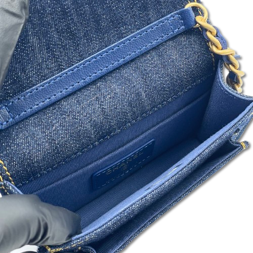 プレオウンド シャネル チェーンショルダーバッグ ブルー デニム ゴールド金具