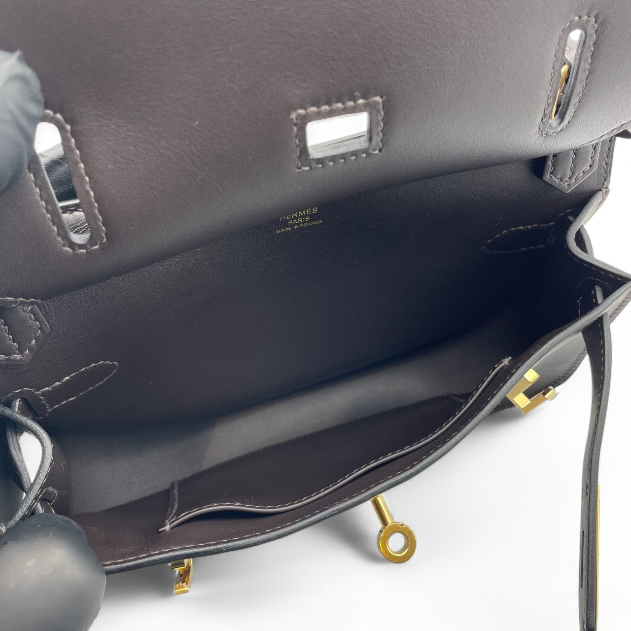 Pre-owned Hermes Gypsier Mini Ebennes Swift Gold hardware K stamp