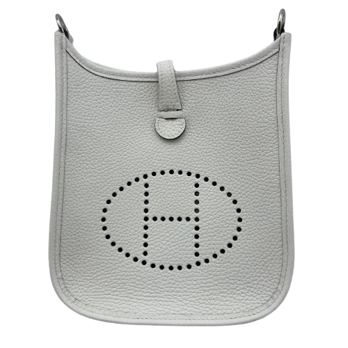 Pre-Owned Hermes Mini Evelyn TPM Torillon Clemence New White Silver Fittings W Engraved