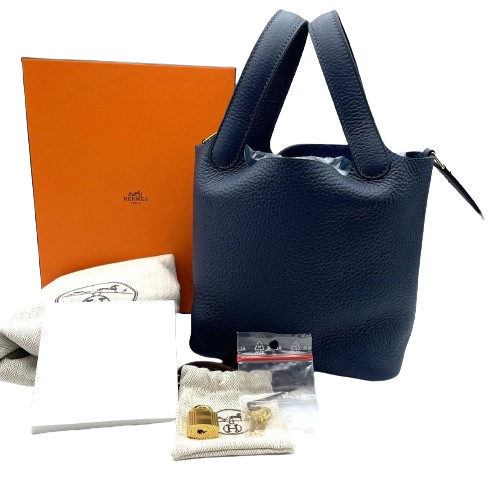 Hermes Picotin Lock PM Bleu Dupoles Torillon Clemence Gold Hardware B 조각.