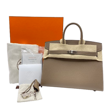 Hermes Birkin 25 Etoupe Serie vau Epson Silver Fittings u Engraved