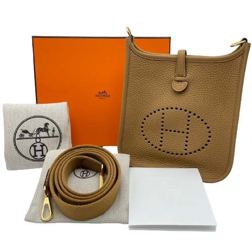 Hermes Evelyn Mini TPM Chai Torillon Clemence Gold Hardware B Engraved