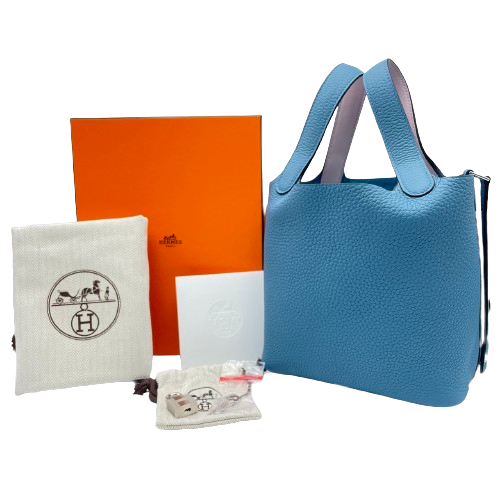 [Cash Special Price] Hermes Picotin Rock PM New Blue Gene/Mauve Pale Torillon Clemence Silver Fittings W Engraved