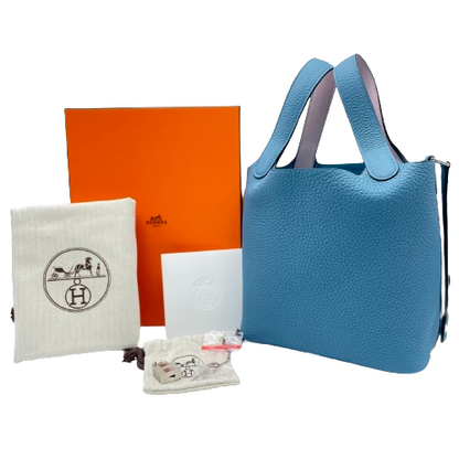 [Cash Special Price] Hermes Picotin Rock PM New Blue Gene/Mauve Pale Torillon Clemence Silver Fittings W Engraved