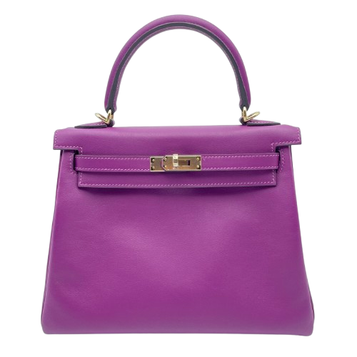 Pre-Owned Hermes Kelly 25 Anemone Swift Gold Hardware B Engraved