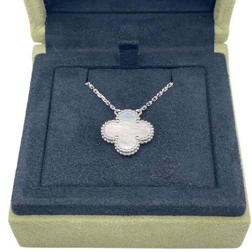 Pre-Owned Van Cleef & Arpels Vintage Alhambra Necklace VCARF48700 Mother of Pearl White Gold