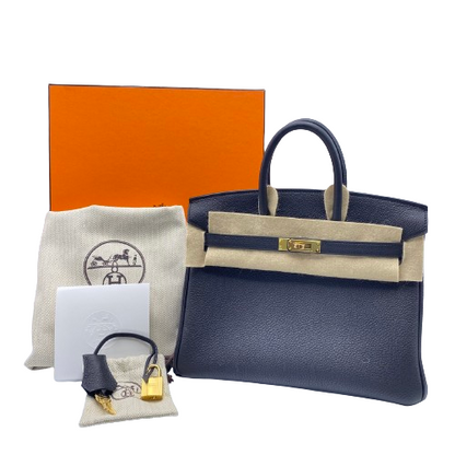 Hermes Birkin 25 Black Togo Gold Hardware W Engraved