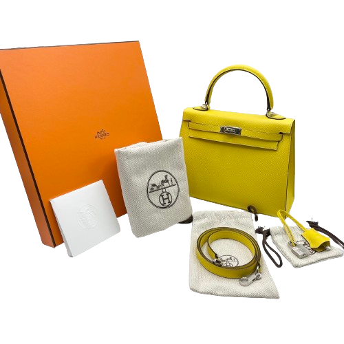 사전 소유 [현금 가격] Hermes Kelly 25 Jaune Naples Epson Silver Fittings B 조각.