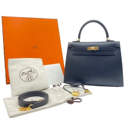 사전 소유 [현금 가격] Hermes Kelly 25 누아르 박스 송아지 금 하드웨어 W 새겨 져