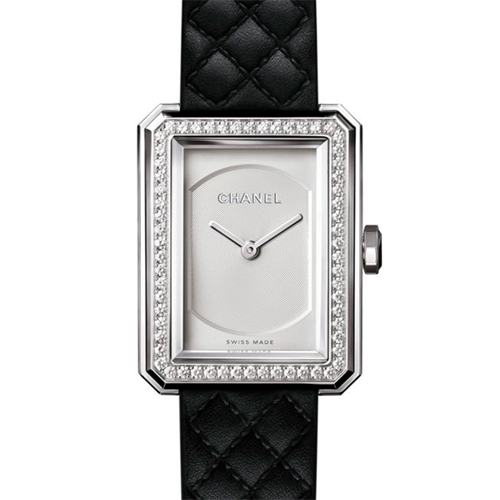 Pre-Owned Chanel Boyfriend Small Model Stainless Steel Diamond Quilted Pattern Calfskin Strap H6955