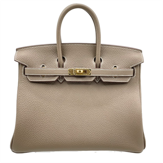 Hermes Birkin 25 Etoupe Torillon Clemence Gold Hardware B 새겨 져
