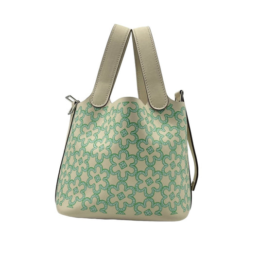Pre-Owned Hermes Picotin Lock Micro Lucky Daisy Nata/Veil/Blanc Voor Swift Silver Metal Fittings B Engraved