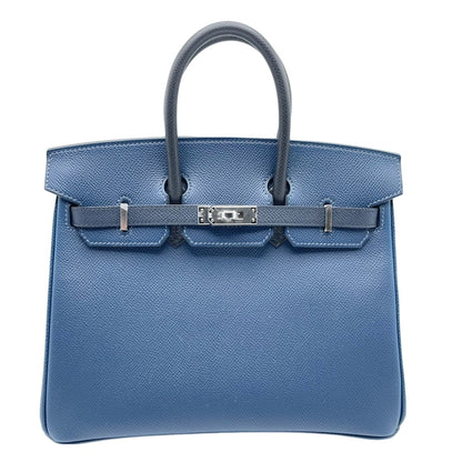 Hermes Birkin 25 Blue Indigo/Black/Blue de Plus Vaud Epson Silver Metal Fittings B 새겨 져