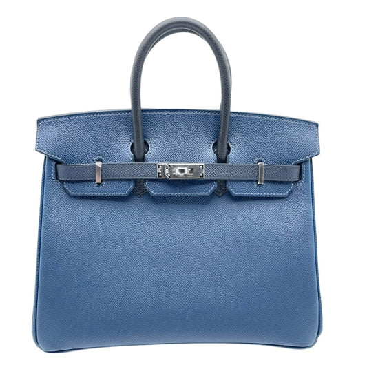 Hermes Birkin 25 Blue Indigo/Black/Blue de Plus Vaud Epson Silver Metal Fittings B 새겨 져