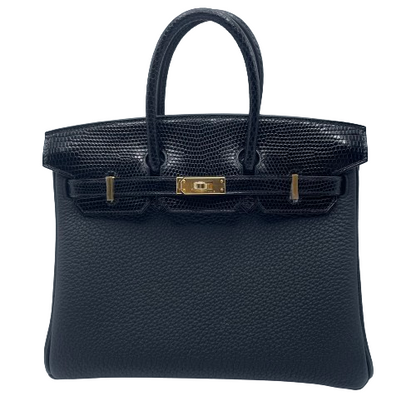 Hermes Birkin 25 Black Togo Lizard Gold Hardware B Engraved